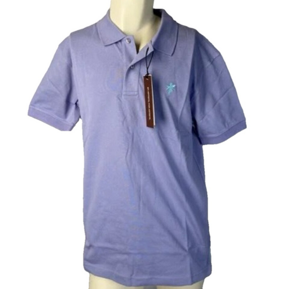 NEW NUDE PROJECT Mens Polo Purple/Blue Size L Angelo Button Short Sleeve - Picture 1 of 10
